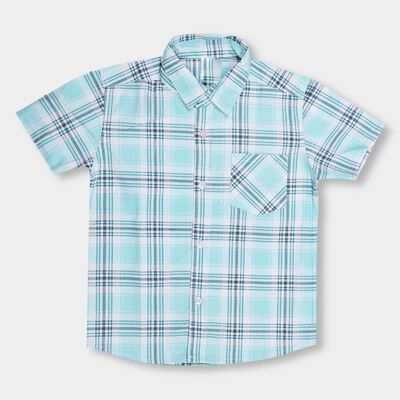 Boys' Light Aqua Cotton Regular Collar Casual Shirt