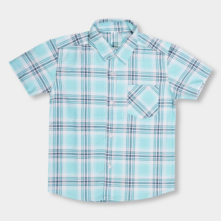 Boys' Light Aqua Cotton Regular Collar Casual Shirt, Light Green, large image number null