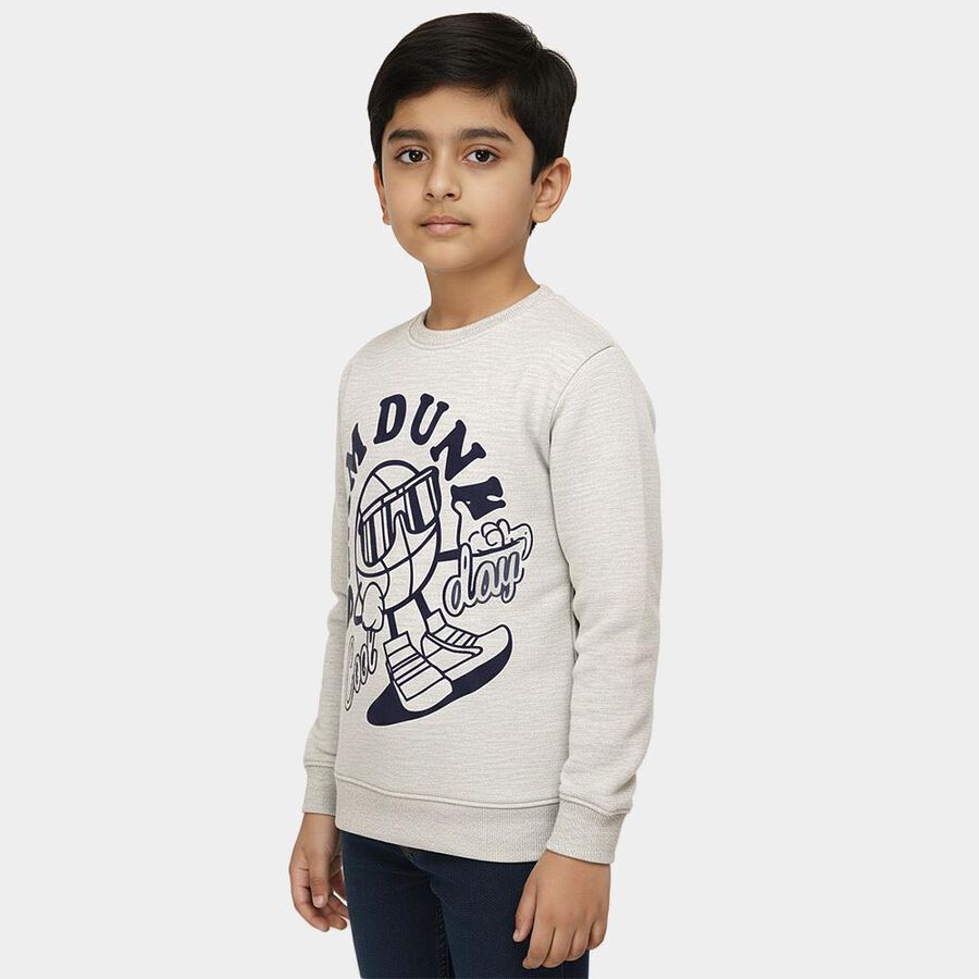 Boys Light Grey Crew Neck Graphic Sweatshirt, Ecru Melange, large image number null