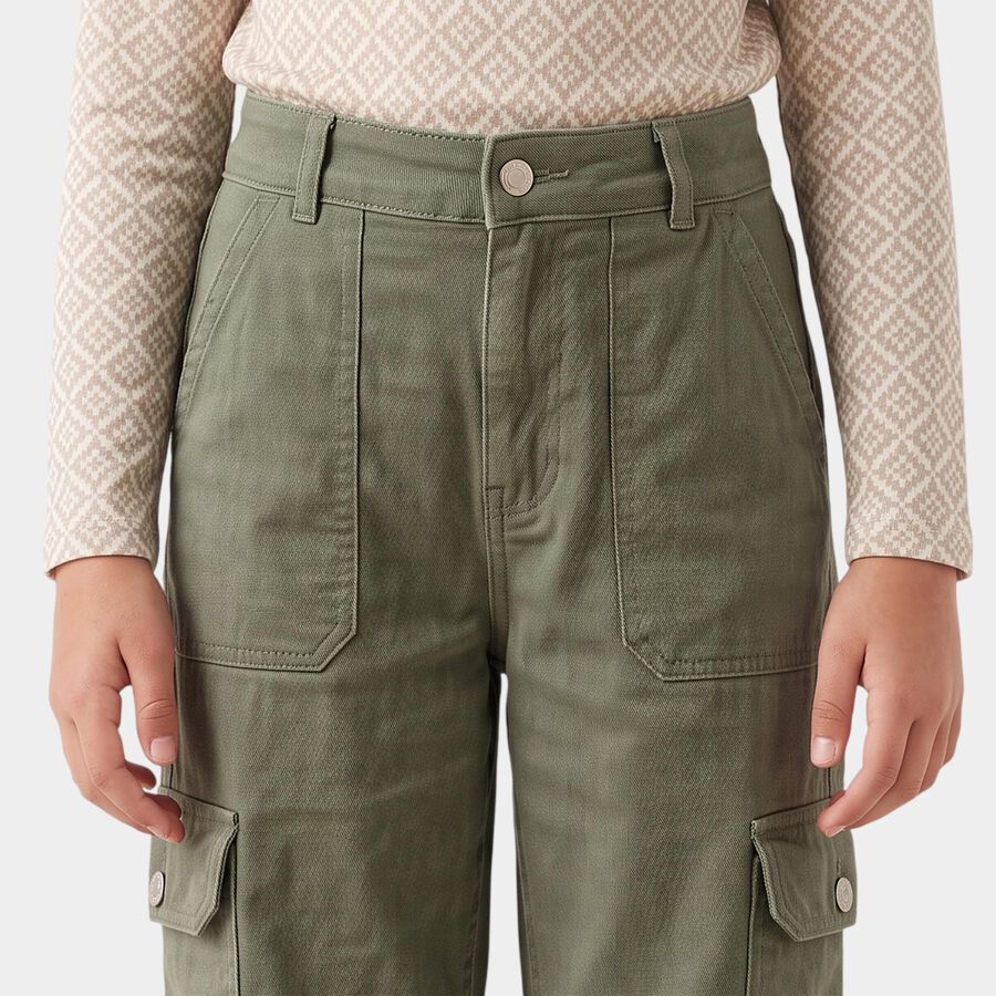 Girls Olive Green Cargo Fit Utility Jeans, Olive, large