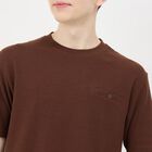 Men's Dark Brown Round Neck Casual T-Shirt, भूरा, small