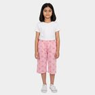 Girls Pink Wide Leg Printed Cotton Capri, गुलाबी, small
