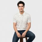 Men's White Polo Neck Abstract Printed Polo T-Shirt, White, small