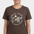 Women's Brown Round Neck Casual T-Shirt, Brown, small