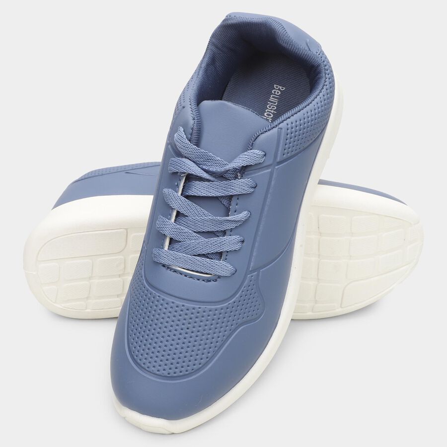 Men's Muted Steel Blue Lace-Up Casual Sneakers, नेवी ब्लू, large image number null
