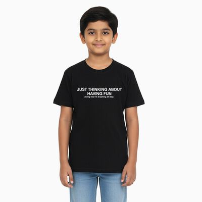 Boys Black Round Neck Casual Half Sleeve T-Shirt