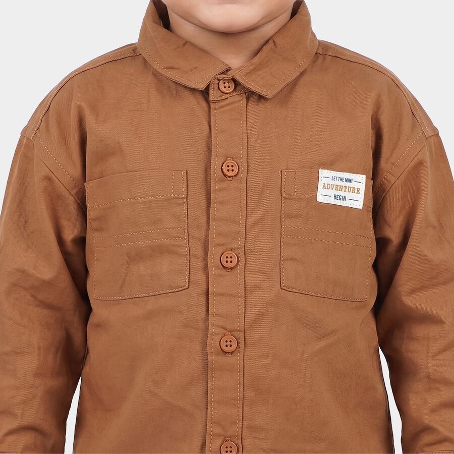 Infants Beige Cotton Collared Shirt, Beige, large