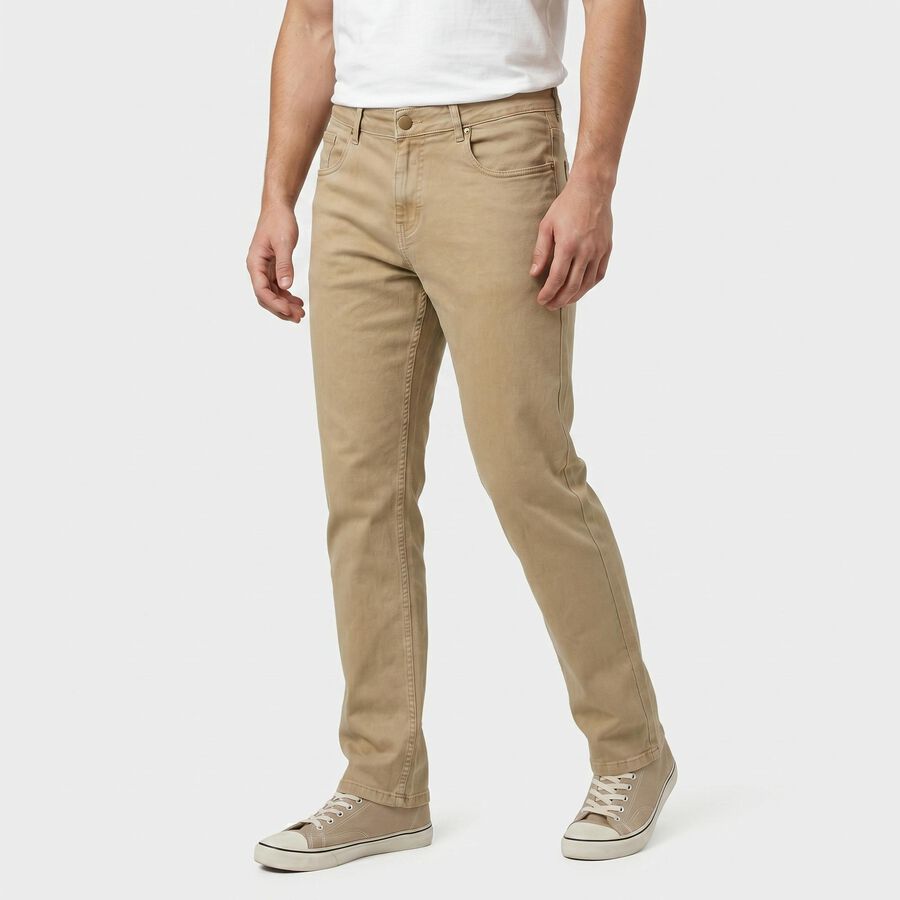 Men's Khaki Straight Fit Solid Jeans, Khaki, large