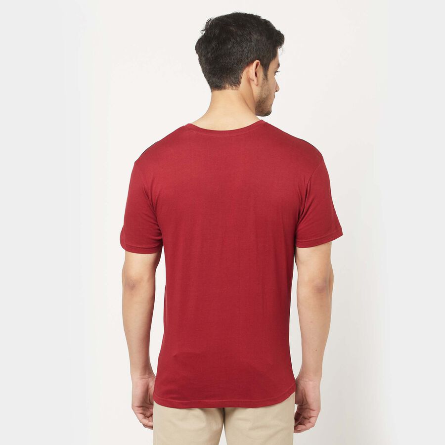 Cotton Printed Round Neck T-Shirt, Wine, large image number null