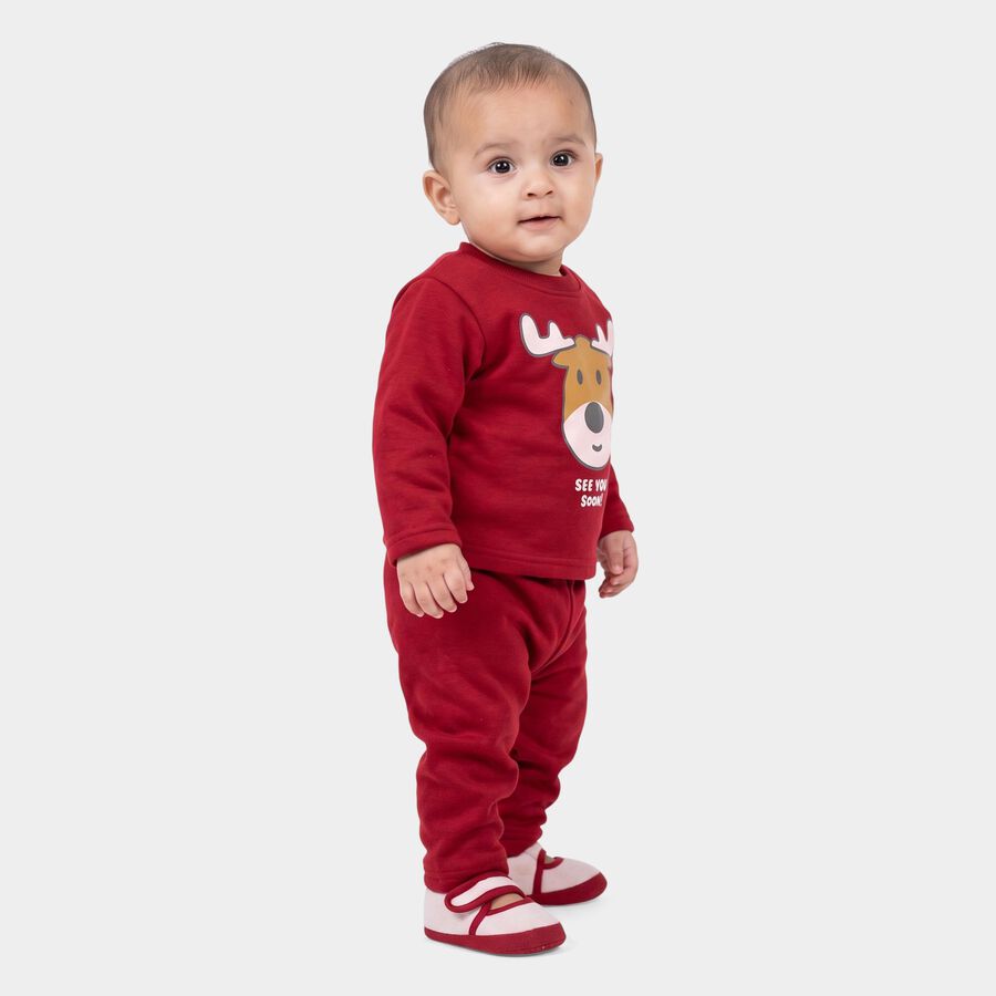 Infants' Maroon Round Neck Graphic Baba Suit, Maroon, large