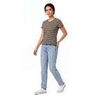 Women's Black Round Neck Regular T-Shirt, काला, small