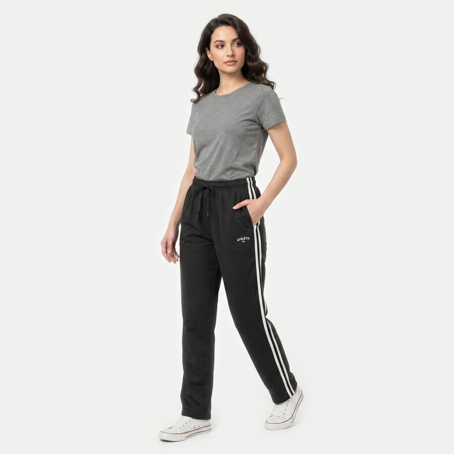 Women's Dark Grey Regular Fit Side-Striped Track Pants, Dark Grey, large