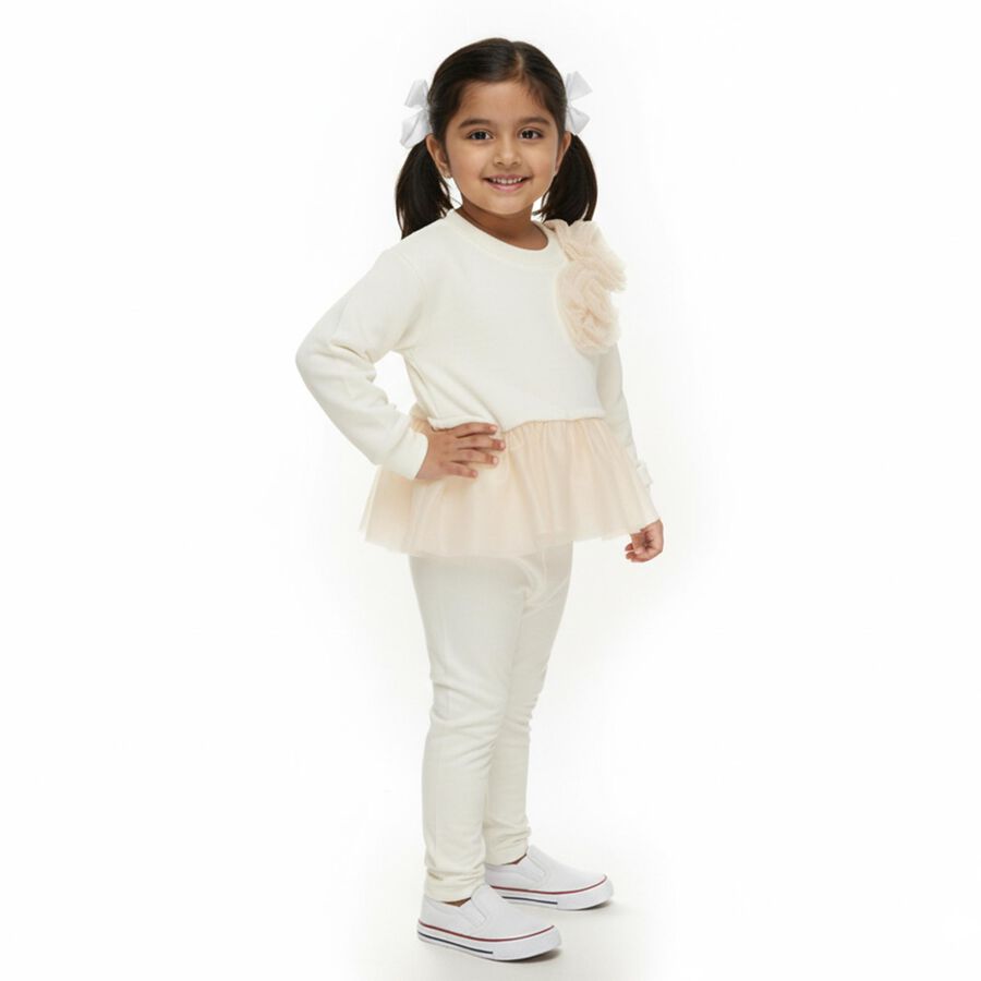 Girls Rich Eggshell White Crew Neck Casual Sweatshirt, ऑफ व्हाइट, large image number null