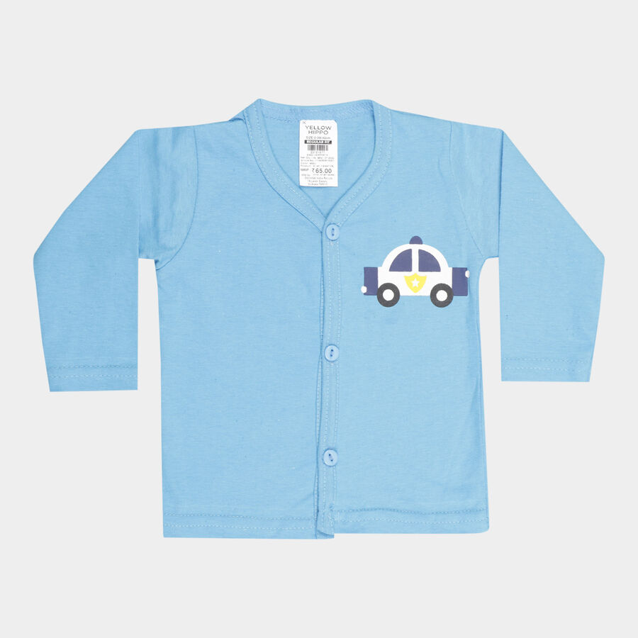 Infants Cotton Front Open T-Shirt, Mid Blue, large image number null