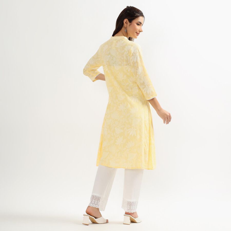 Women's Yellow Round Neck Printed Kurta, पीला, large image number null