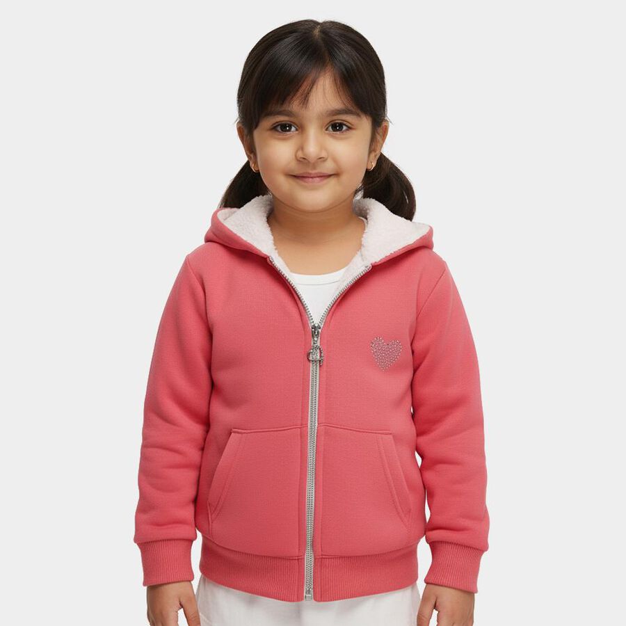 Girls Coral Pink Hooded Casual Sweatshirt, Coral, large image number null