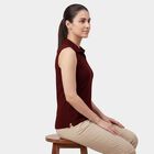 Women's Wine Polo Neck Preppy T-Shirt, Wine, small