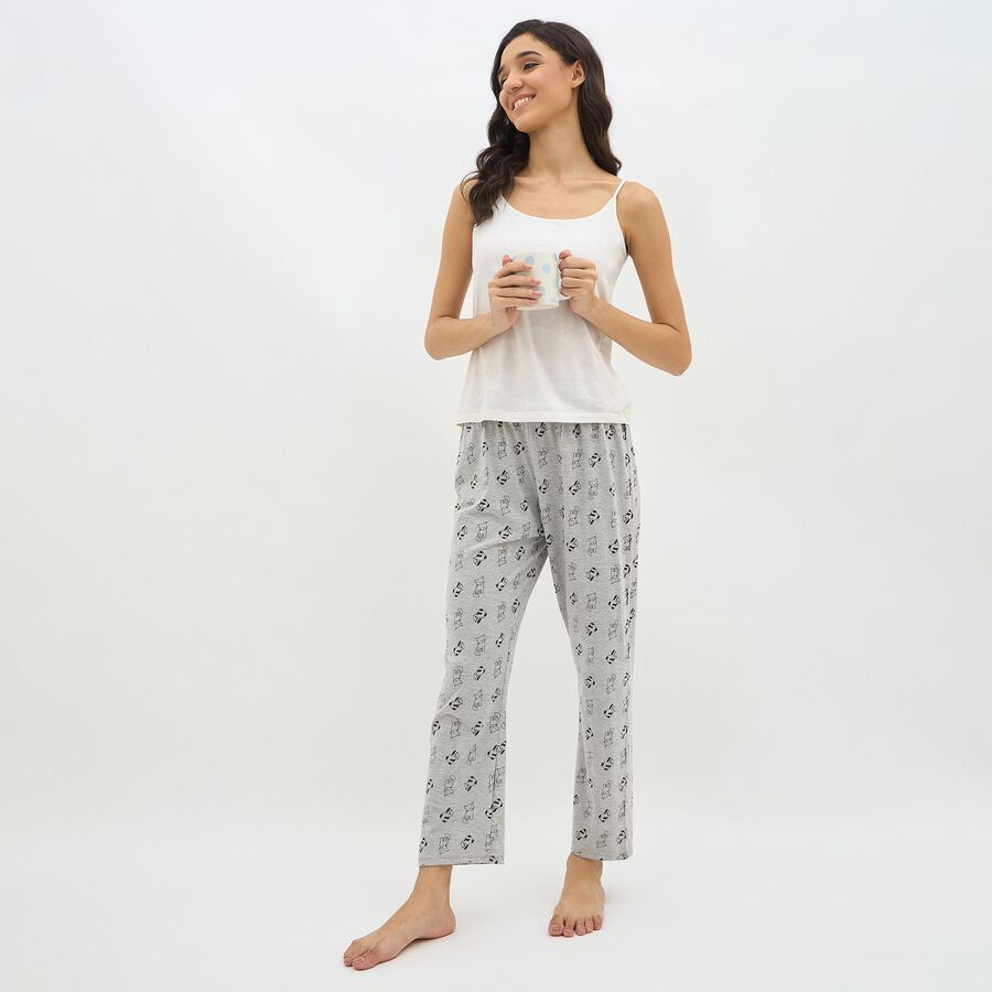 Women's Light Grey Printed Full-Length Pyjama, Melange Light Grey, large image number null