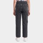 Girls' Black Straight Fit Embellished Cargo Jeans, Black, small