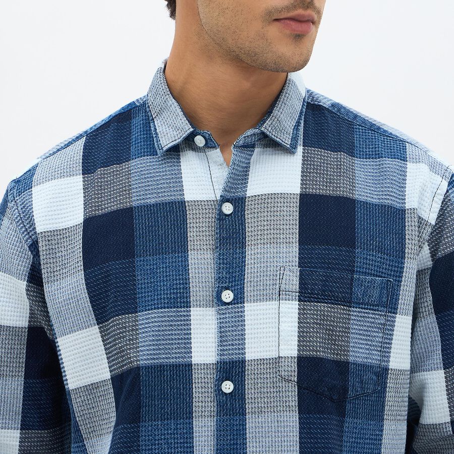 Men's Deep Midnight Navy Blue Cotton Button-Down Casual Shirt, नेवी ब्लू, large image number null