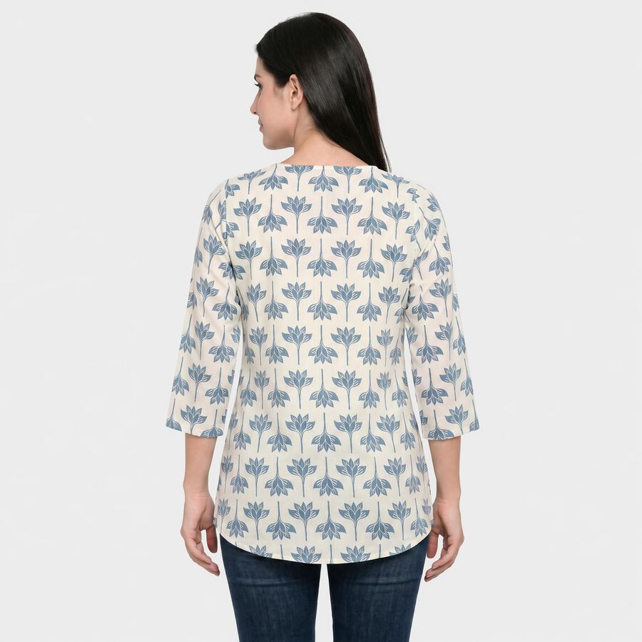 Women's Light Blue Round Neck Printed Kurti, Light Blue, large