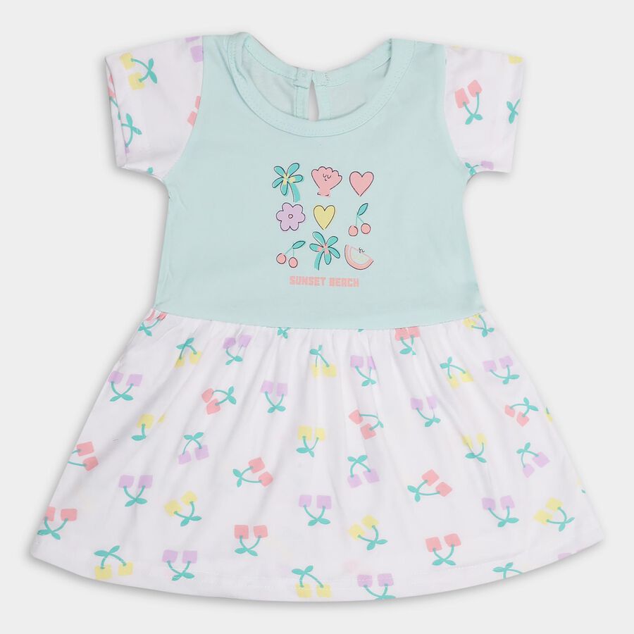 Infant Girls' 100% Cotton Frock, ऑफ व्हाइट, large image number null