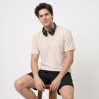 Men's Grey Crew Neck Regular T-Shirt, Ecru Melange, small