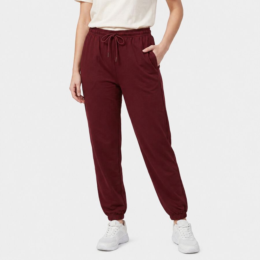 Women Wine Jogger Fit Solid Track Pants, वाइन, large