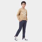Boys' Beige Crew Neck Graphic Print Sweatshirt, गहरा पीला, small