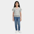 Girls White Round Neck Regular T-Shirt, ऑफ व्हाइट, small