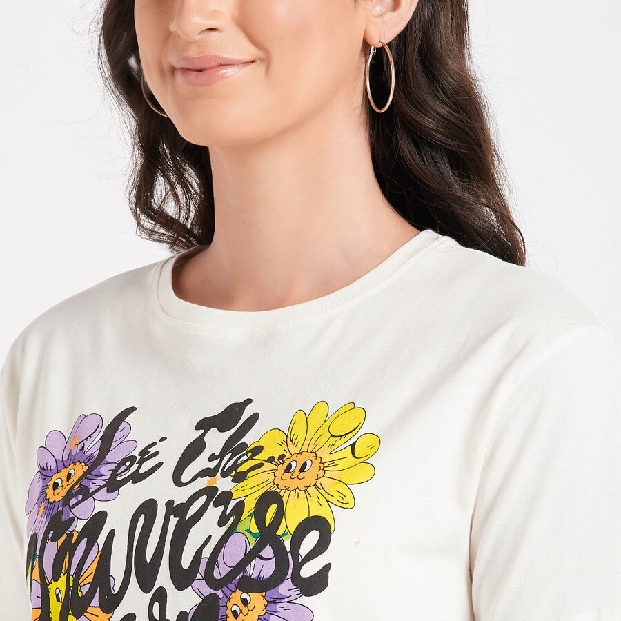Cotton Round Neck T-Shirt, Off White, large image number null