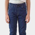 Boys Navy Blue Slim Fit Drawstring Jeans, गहरा नीला, small