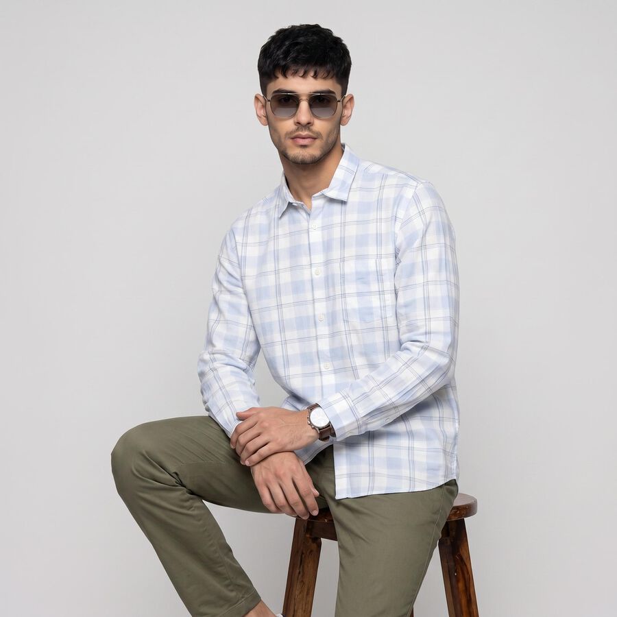 Men's Light Blue Cotton Long Sleeve Collar Shirt, हल्का नीला, large