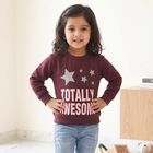 Girls' Maroon Round Neck Pullover Sweatshirt, वाइन, small