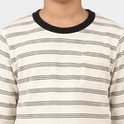 Boys' Off White Round Neck Striped Regular T-Shirt, Off White, small