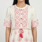 Women's Light Pink Round Neck Geometric Printed Straight Kurta, Light Pink, small