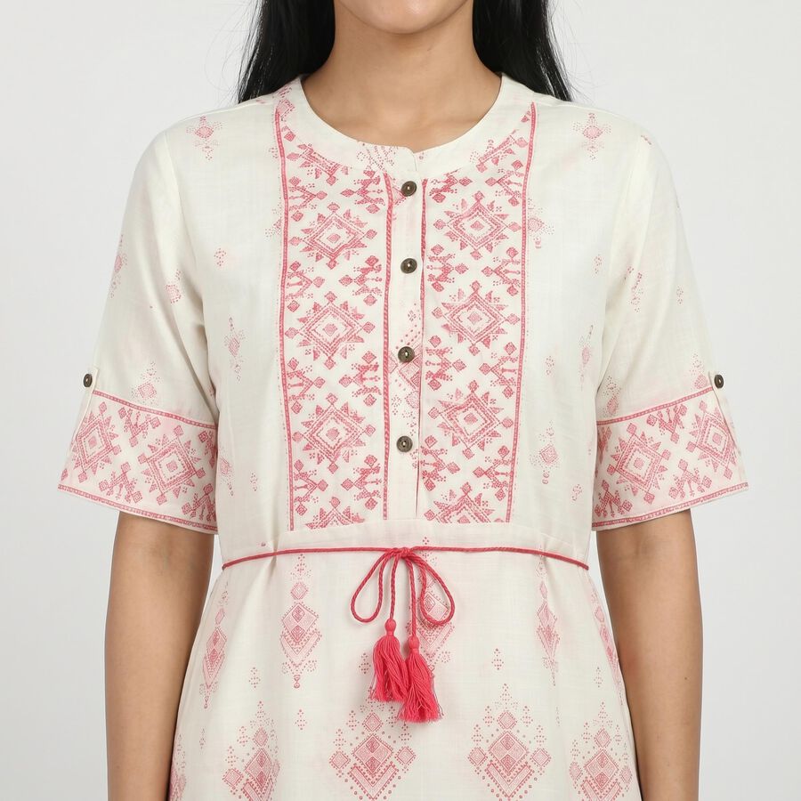 Women's Light Pink Round Neck Geometric Printed Straight Kurta, Light Pink, large