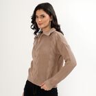 Women's Muted Beige Half-Zip Casual Pullover, भूरा, small image number null