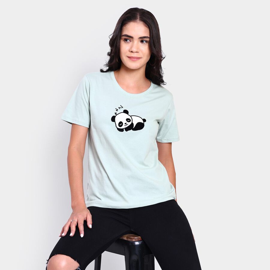 Ladies' 100% Cotton Round Neck T-Shirt , हल्का हरा, large image number null
