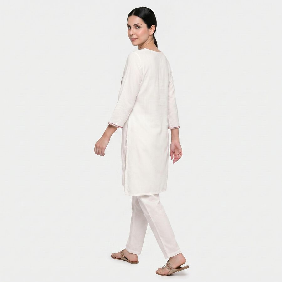 Women's Off White Square Neck Embroidered Kurta, Off White, large