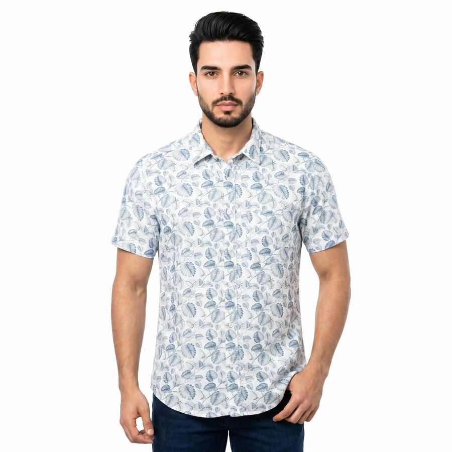 Men's Light Blue Cotton Short Sleeves Spread Collar Regular Fit Shirt, Light Blue, large