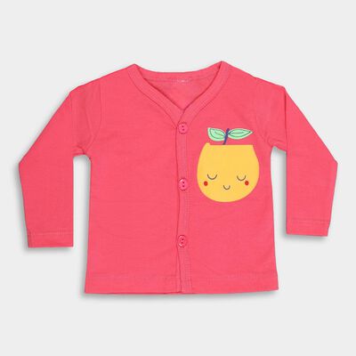 Infants Bright Coral Pink Cotton V-Neck Casual T-Shirt