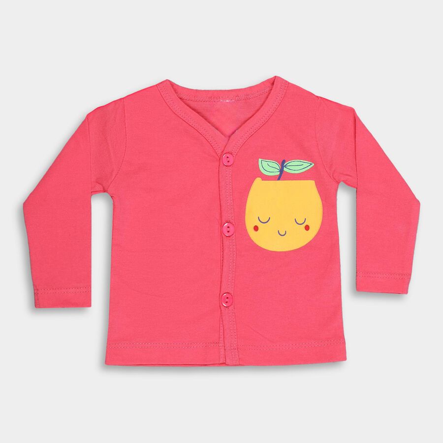 Infants Bright Coral Pink Cotton V-Neck Casual T-Shirt, Pink, large image number null