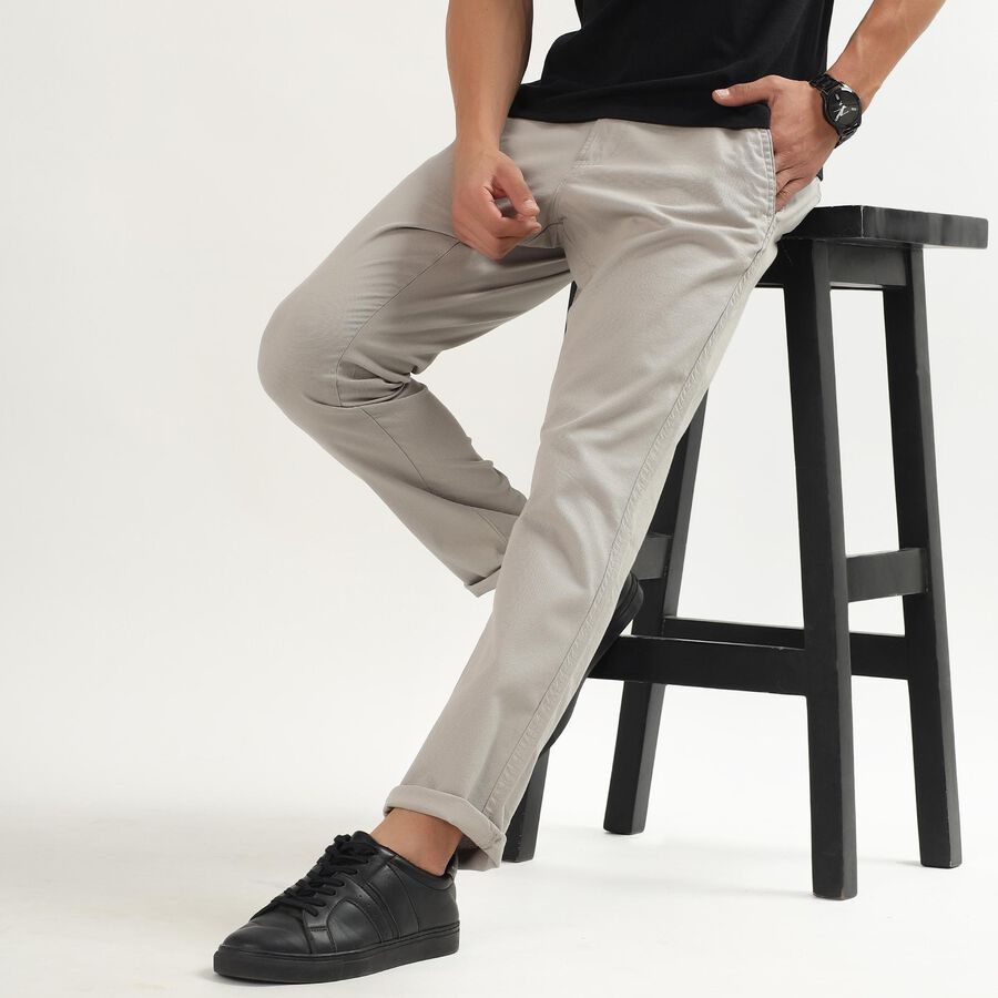 Men's Slim Fit Casual Trousers, हल्का ग्रे, large image number null