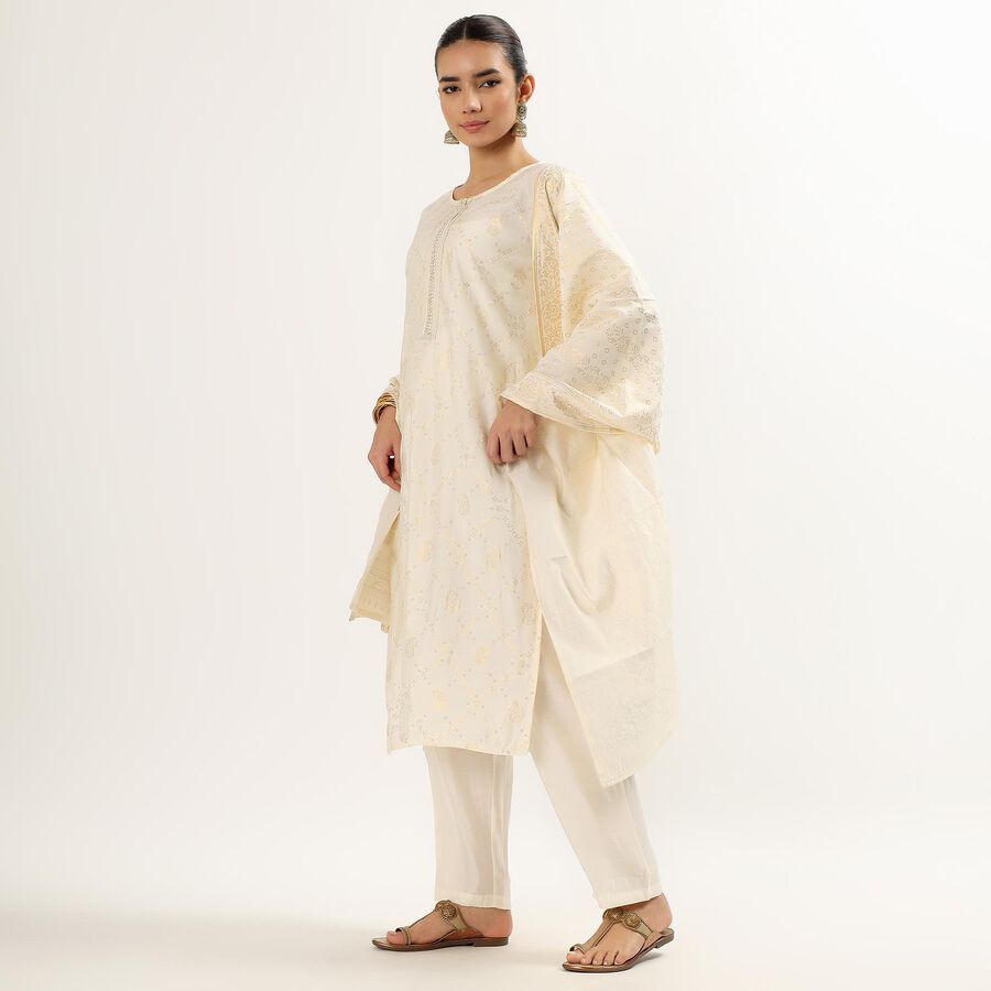 Women's Eggshell White Printed Ethnic Set, Off White, large image number null