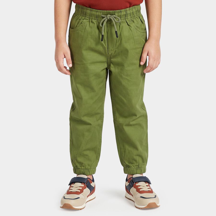 Boys' Olive Green Regular Fit Drawstring Jogger Trousers, Olive, large