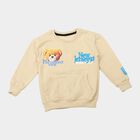 Boys' Beige Round Neck Graphic Pullover Sweatshirt, गहरा पीला, small