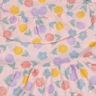 Girls' Pink Fit and Flare Floral Printed Cold Shoulder Frock, Light Pink, small