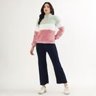 Women's Pastel Pink and Mint Green Zip Neck Casual Sweatshirt, गुलाबी, small image number null