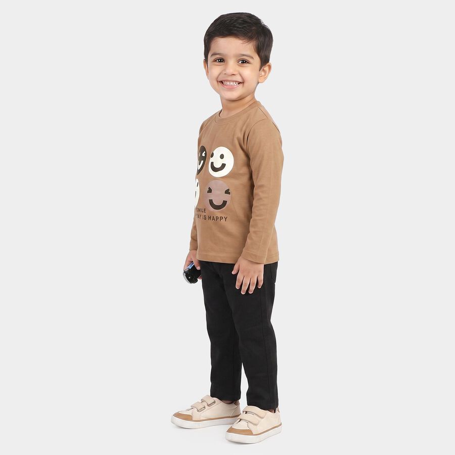 Boys' Brown Crew Neck Graphic Print Baba Suit, Brown, large